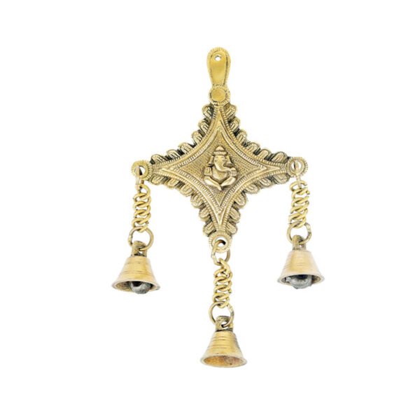 3 Bells Brass Single Ganesha Hanging Hindu Statue