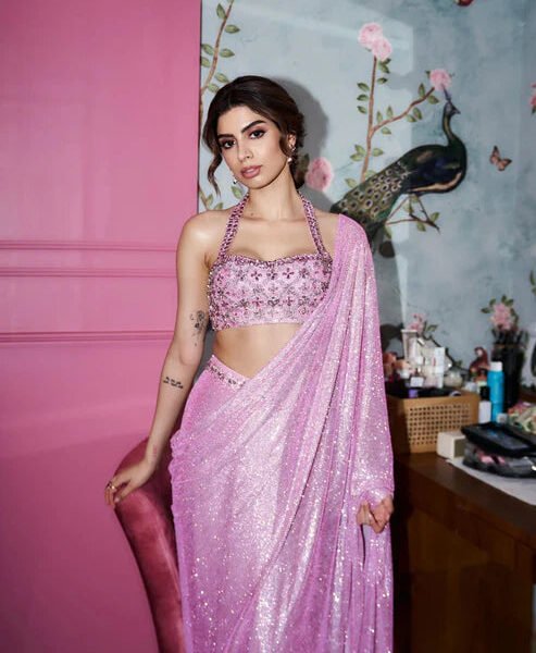 Khushi Kapoor in Pink Mystic Saree Set