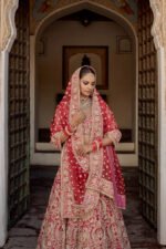 Sanaa - Dabka Zardozi Embroidered Raw Silk Red Bridal Lehenga Set - Image 2