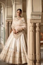 Farah - Dabka Zardozi Embroidered Pure Silk Daisy Ivory Lehenga Set