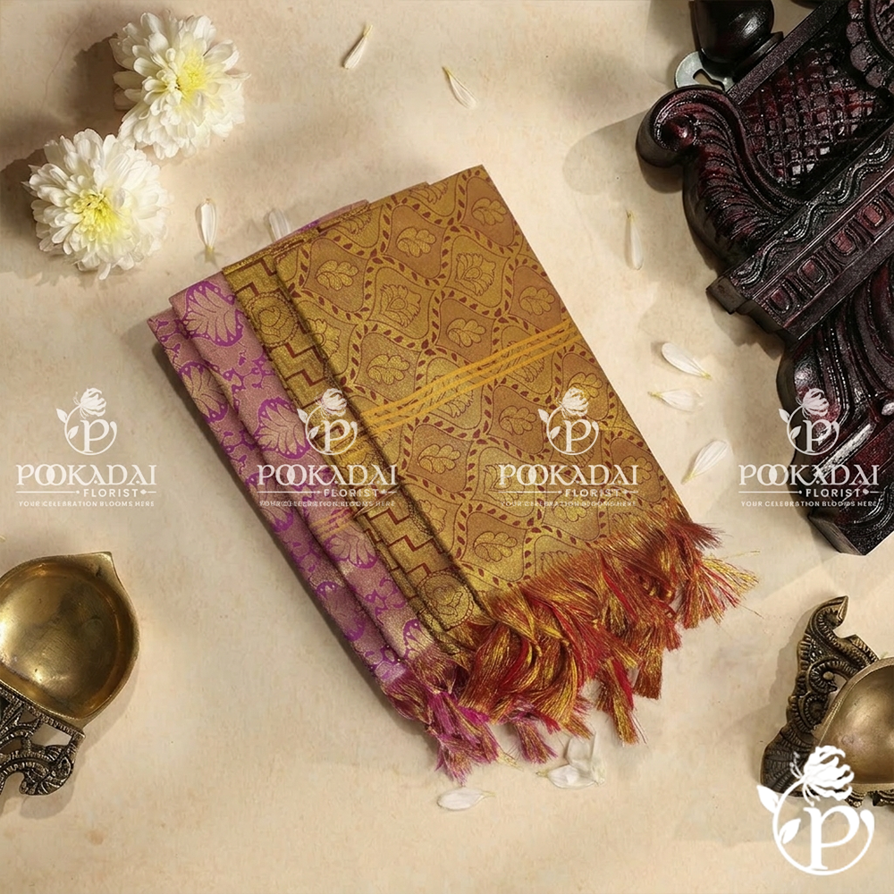 5_4.png Ponnadai Cotton & Zari Designer Floral Golden Shawls - Image 1