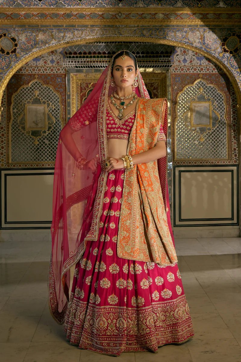 5_a62b714b-d653-4c65-a8e1-a0dea25432b5.jpg Maira - Dabka Zardozi Embroidered Raw Silk Rani Hotpink Bridal Lehenga Set - Image 1