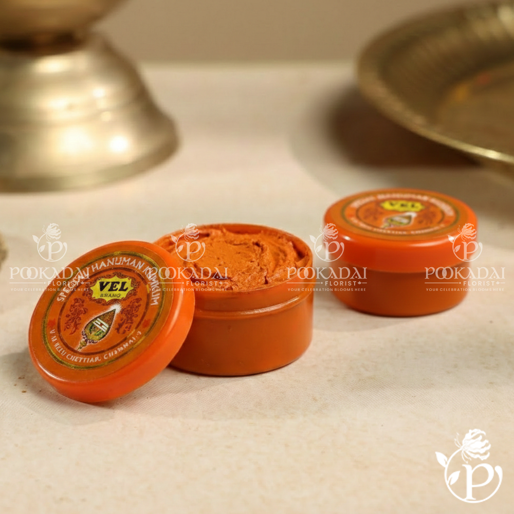 6_04a1fdbc-e7d0-4c38-a123-df6fc87d62af.png Vel Brand Hanuman Kumkum Paste - Senthuram - 5g - Image 1