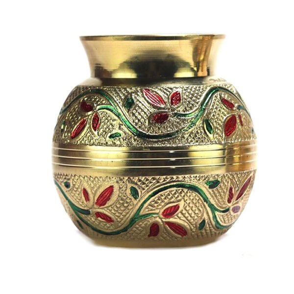 ASHIRWAD Coloured Brass Lota Flower Painted Kalash Gadvi Pitcher for Puja Arti Pot Matki Indian (250 mL)
