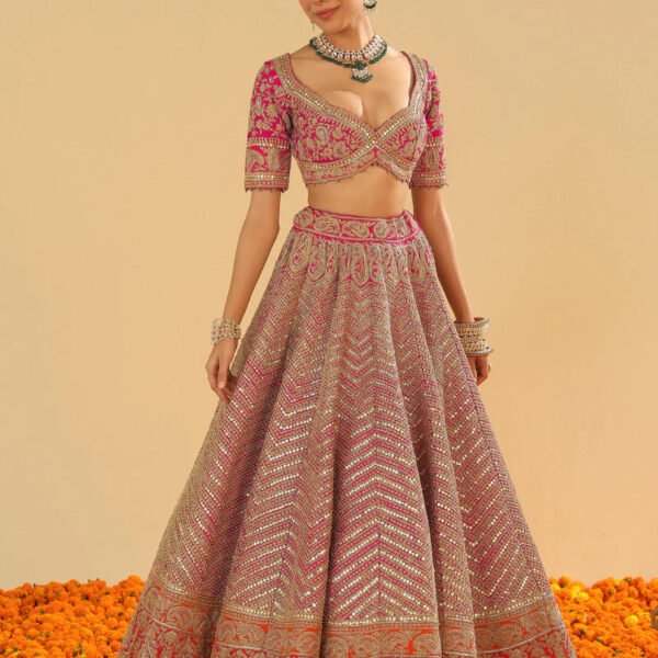 Anahira - Rani Hotpink Blouse With Lehenga And Dupatta
