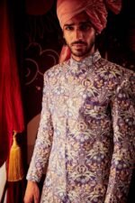 Violet Paper Dolls Mukaish Heavy Kali Sherwani with Dupion Pants - Image 3