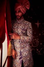 Violet Paper Dolls Mukaish Heavy Kali Sherwani with Dupion Pants - Image 5