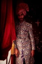 Violet Paper Dolls Mukaish Heavy Kali Sherwani with Dupion Pants - Image 4