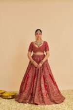 Mahanoor - Dabka Zardozi Embroidered Pure Silk Red Bridal Lehenga Set - Image 3