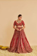 Mahanoor - Dabka Zardozi Embroidered Pure Silk Red Bridal Lehenga Set - Image 4