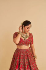 Mahanoor - Dabka Zardozi Embroidered Pure Silk Red Bridal Lehenga Set - Image 6