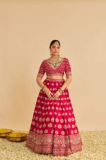 Maira - Dabka Zardozi Embroidered Raw Silk Rani Hotpink Bridal Lehenga Set - Image 3