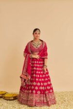 Maira - Dabka Zardozi Embroidered Raw Silk Rani Hotpink Bridal Lehenga Set - Image 5