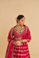 Maira - Dabka Zardozi Embroidered Raw Silk Rani Hotpink Bridal Lehenga Set - Image 6