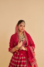 Maira - Dabka Zardozi Embroidered Raw Silk Rani Hotpink Bridal Lehenga Set - Image 8
