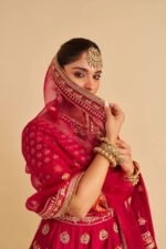 Maira - Dabka Zardozi Embroidered Raw Silk Rani Hotpink Bridal Lehenga Set - Image 9