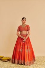 Naazila - Dabka Zardozi Embroidered Raw Silk Burnt Orange Lehenga Set - Image 4