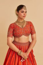 Naazila - Dabka Zardozi Embroidered Raw Silk Burnt Orange Lehenga Set - Image 5