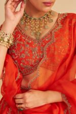 Naazila - Dabka Zardozi Embroidered Raw Silk Burnt Orange Lehenga Set - Image 9
