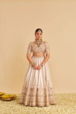 Farah - Dabka Zardozi Embroidered Pure Silk Daisy Ivory Lehenga Set - Image 2
