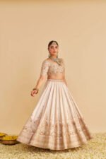 Farah - Dabka Zardozi Embroidered Pure Silk Daisy Ivory Lehenga Set - Image 3