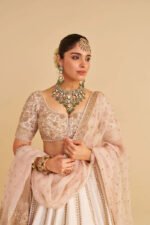 Farah - Dabka Zardozi Embroidered Pure Silk Daisy Ivory Lehenga Set - Image 6