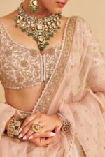 Farah - Dabka Zardozi Embroidered Pure Silk Daisy Ivory Lehenga Set - Image 7
