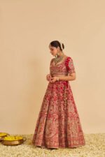 Sanaa - Dabka Zardozi Embroidered Raw Silk Red Bridal Lehenga Set - Image 3