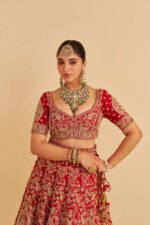 Sanaa - Dabka Zardozi Embroidered Raw Silk Red Bridal Lehenga Set - Image 4