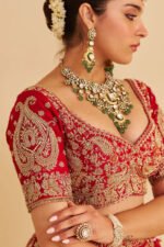 Sanaa - Dabka Zardozi Embroidered Raw Silk Red Bridal Lehenga Set - Image 5