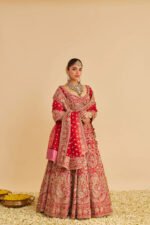 Sanaa - Dabka Zardozi Embroidered Raw Silk Red Bridal Lehenga Set - Image 6
