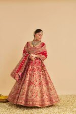 Sanaa - Dabka Zardozi Embroidered Raw Silk Red Bridal Lehenga Set - Image 7