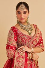 Sanaa - Dabka Zardozi Embroidered Raw Silk Red Bridal Lehenga Set - Image 8