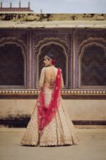 Gold Tissue Lehenga Choli Set with Red Dupatta - Image 2
