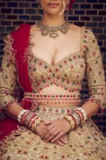 Gold Tissue Lehenga Choli Set with Red Dupatta - Image 3