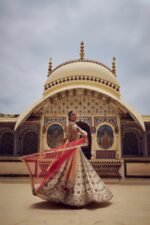 Gold Tissue Lehenga Choli with a Peach Tissue Dupatta - Image 5