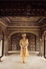 Gold Raw Silk Short Sherwani with a Satin Kurta and Dhoti - Image 5
