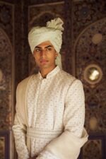 Ivory Raw Silk Sherwani with Kurta Churidar - Image 3