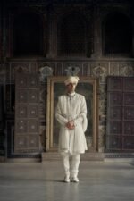 Ivory Raw Silk Sherwani with Kurta and Churidar (Tonal Dori) - Image 2