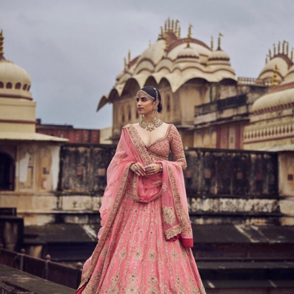 Rose Pink Raw Silk Lehenga Choli with Net Dupatta