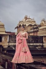 Rose Pink Raw Silk Lehenga Choli with Net Dupatta - Image 3