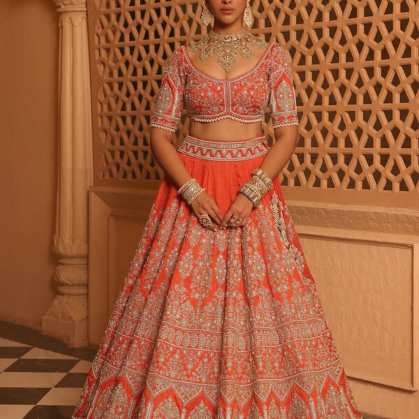 Faizah - Orange Lehenga With Blouse And Dupatta