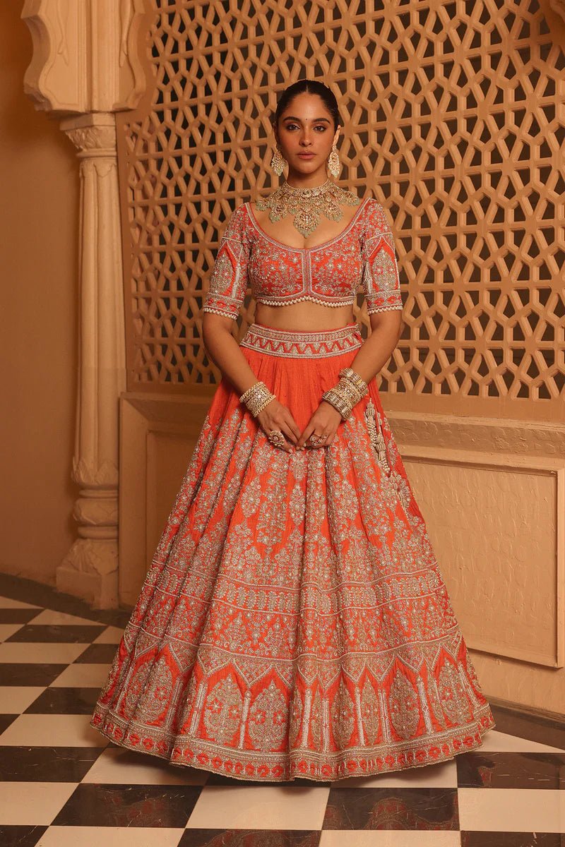 SB-4267copy.jpg Faizah - Orange Lehenga With Blouse And Dupatta - Image 1