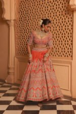 Faizah - Orange Lehenga With Blouse And Dupatta - Image 3