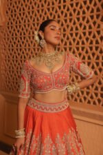 Faizah - Orange Lehenga With Blouse And Dupatta - Image 2