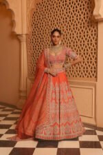 Faizah - Orange Lehenga With Blouse And Dupatta - Image 5