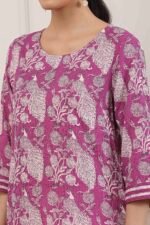 Purple Cotton All-Over Floral Straight Kurta - Image 2