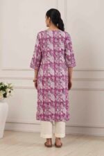 Purple Cotton All-Over Floral Straight Kurta - Image 4
