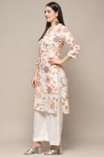 Off-White Cotton Floral Straight Kurta - Image 3
