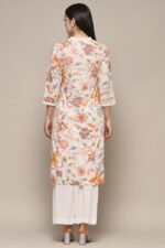 Off-White Cotton Floral Straight Kurta - Image 4